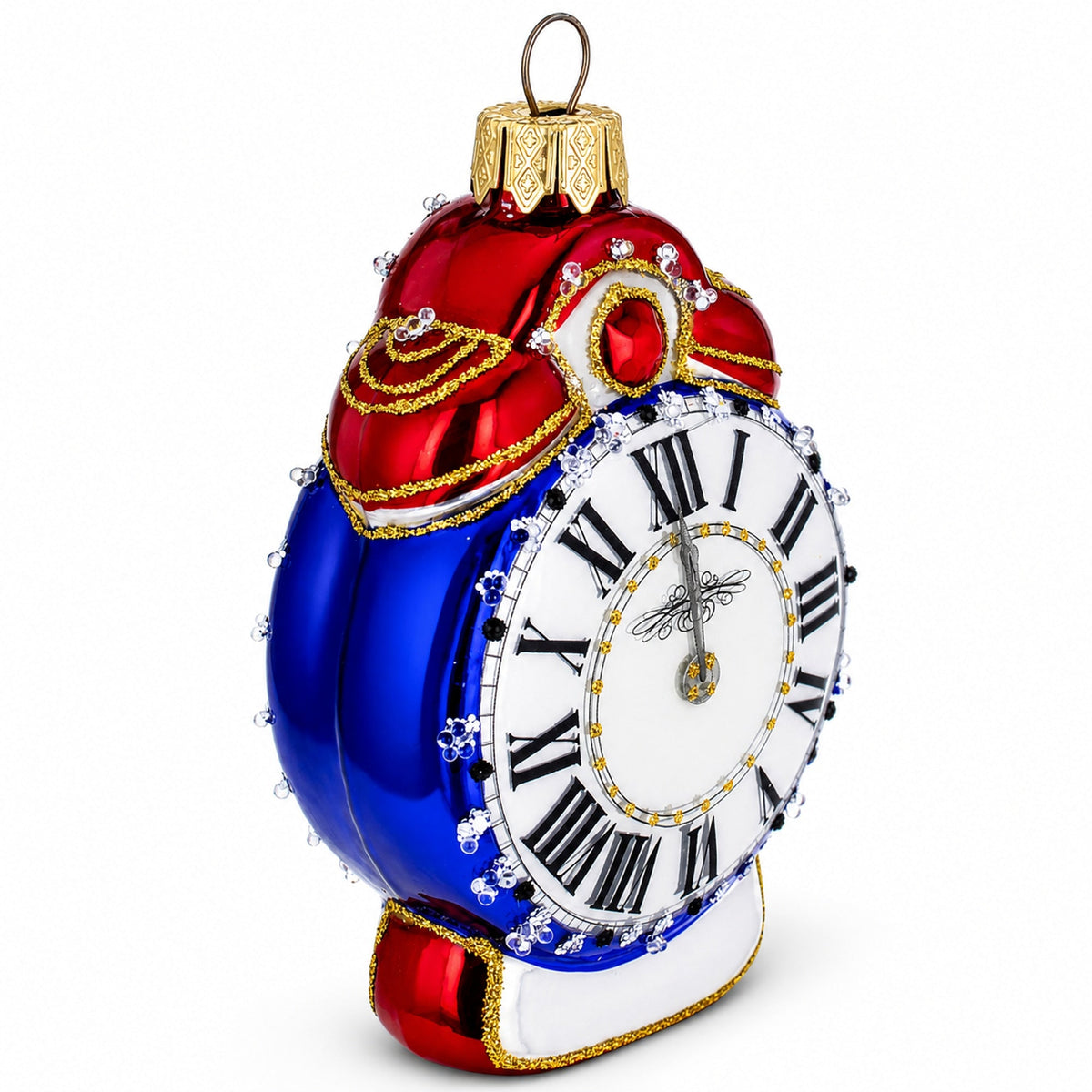 Vintage Style Alarm Clock Glass Christmas Ornament
