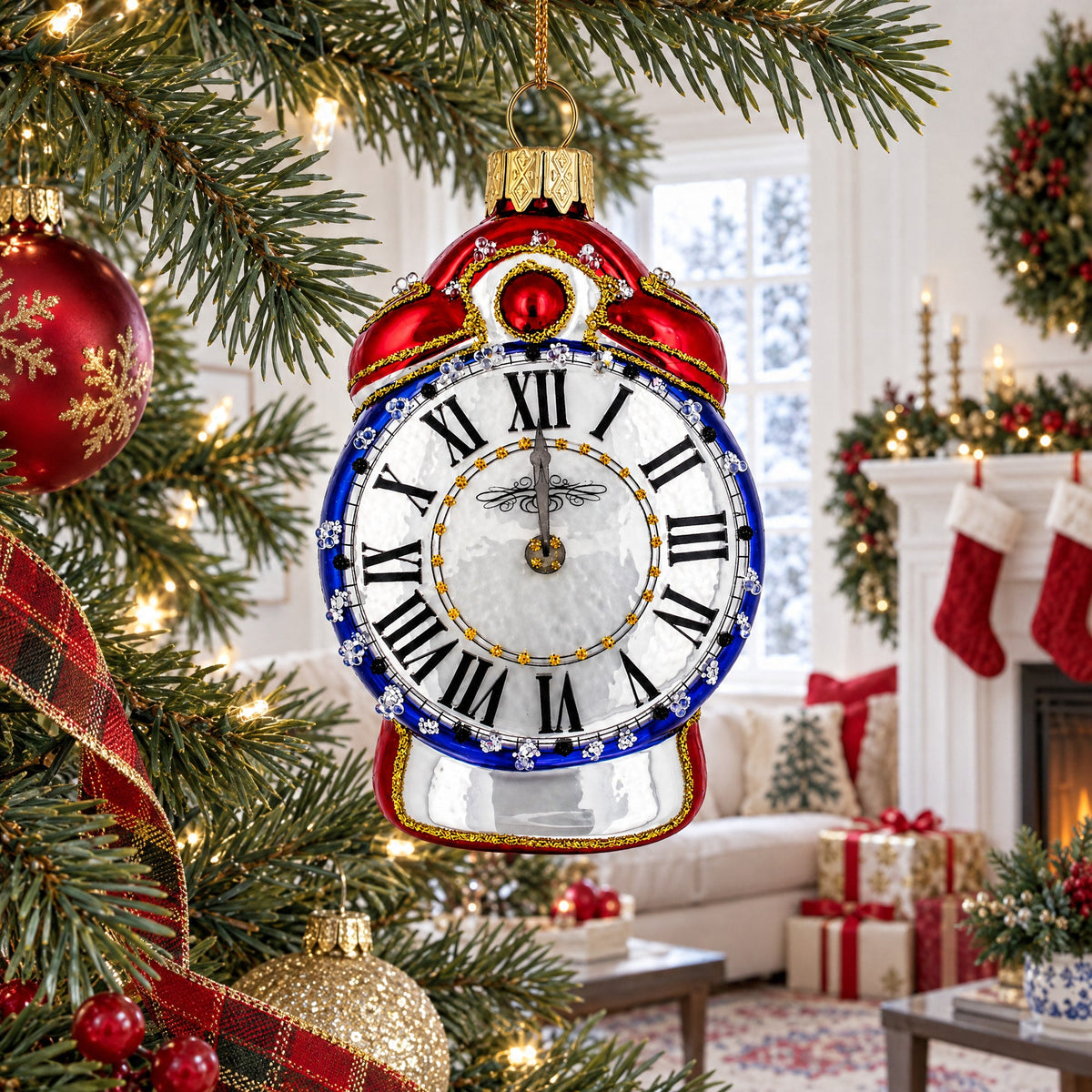 Vintage Style Alarm Clock Glass Christmas Ornament