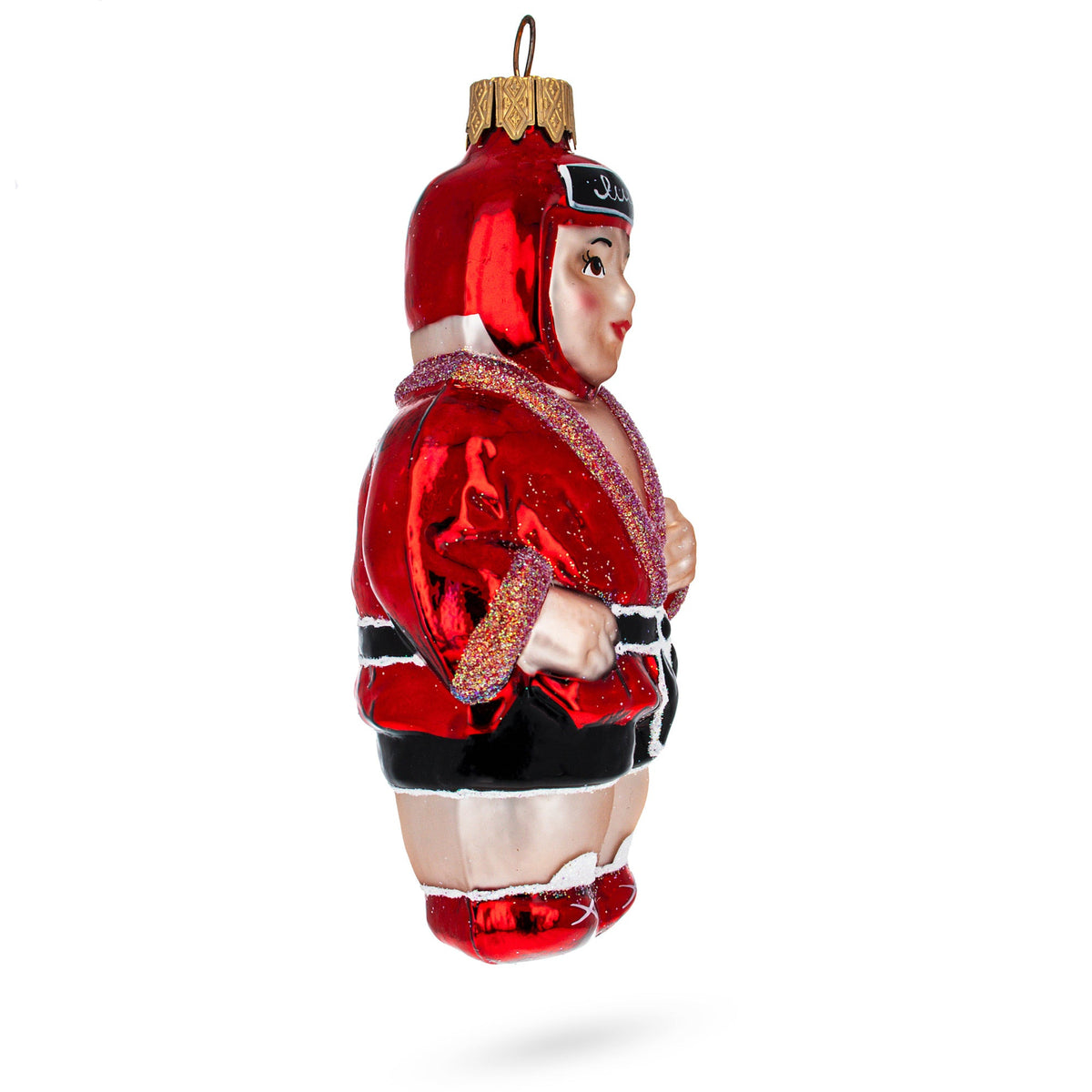 Martial Arts Wrestler in Red Costume Glass Christmas Ornament