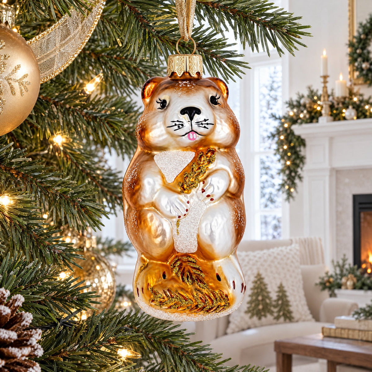 Hamster with Wheat Glass Christmas Ornament