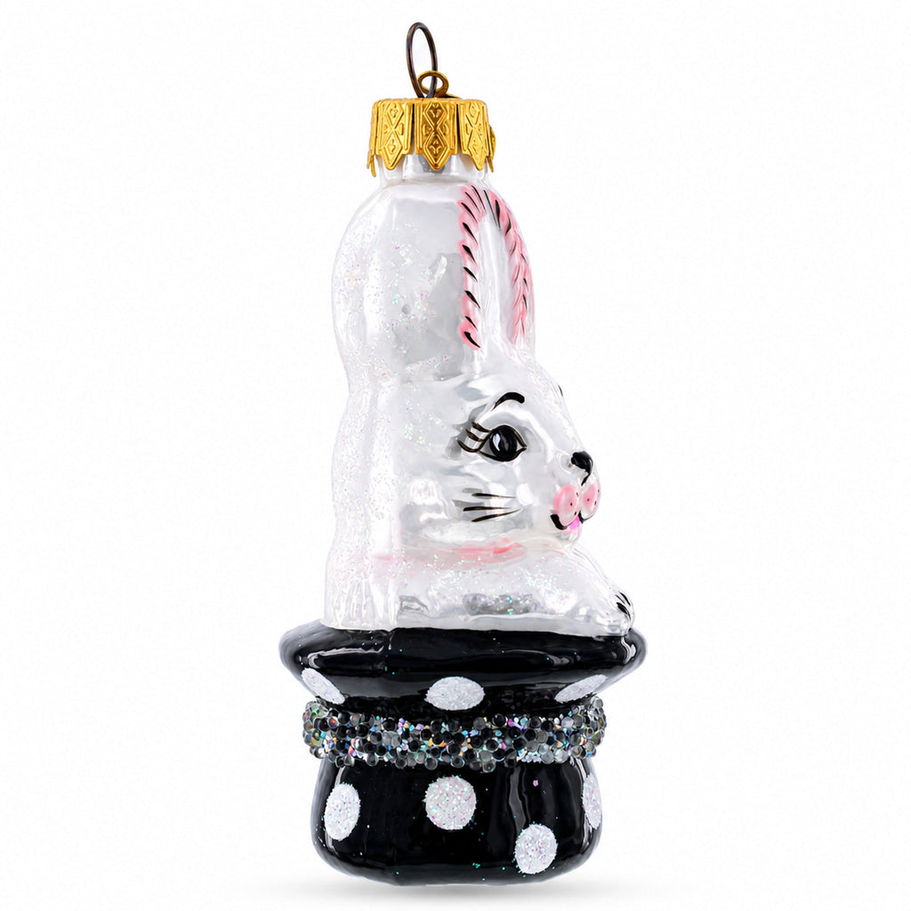 Rabbit In Magician Hat Glass Christmas Ornament