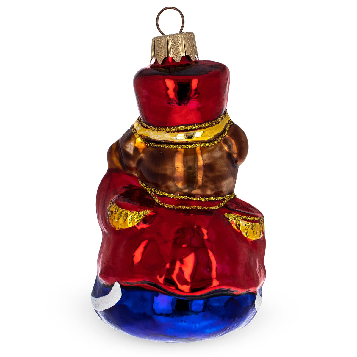 Teddy Bear Soldier with Guitar Glass Christmas Ornament