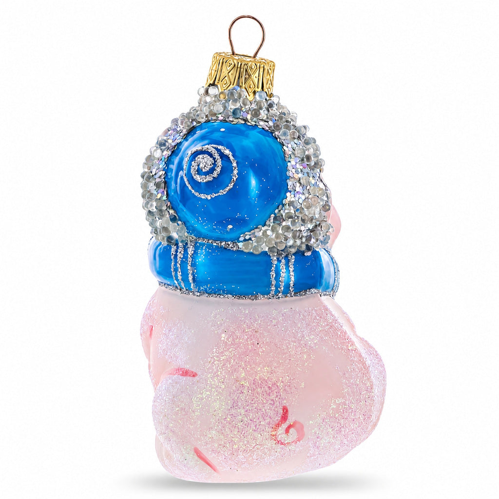 Piglet with Blue Scarf Glass Christmas Ornament