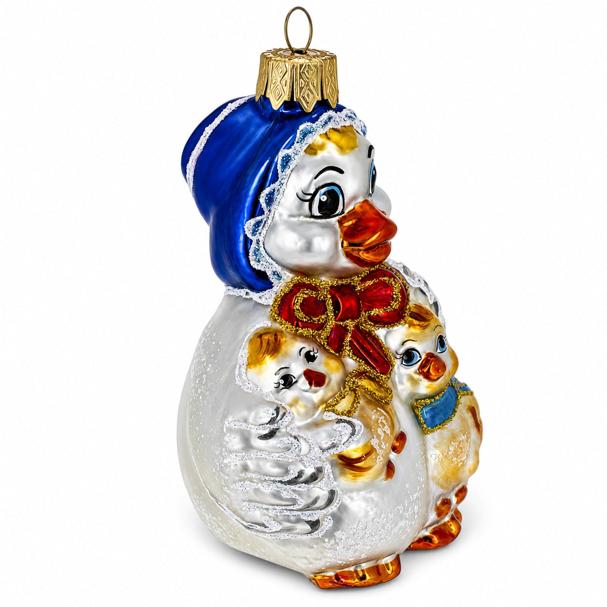 Mother Goose with Ducklings Glass Christmas Ornament