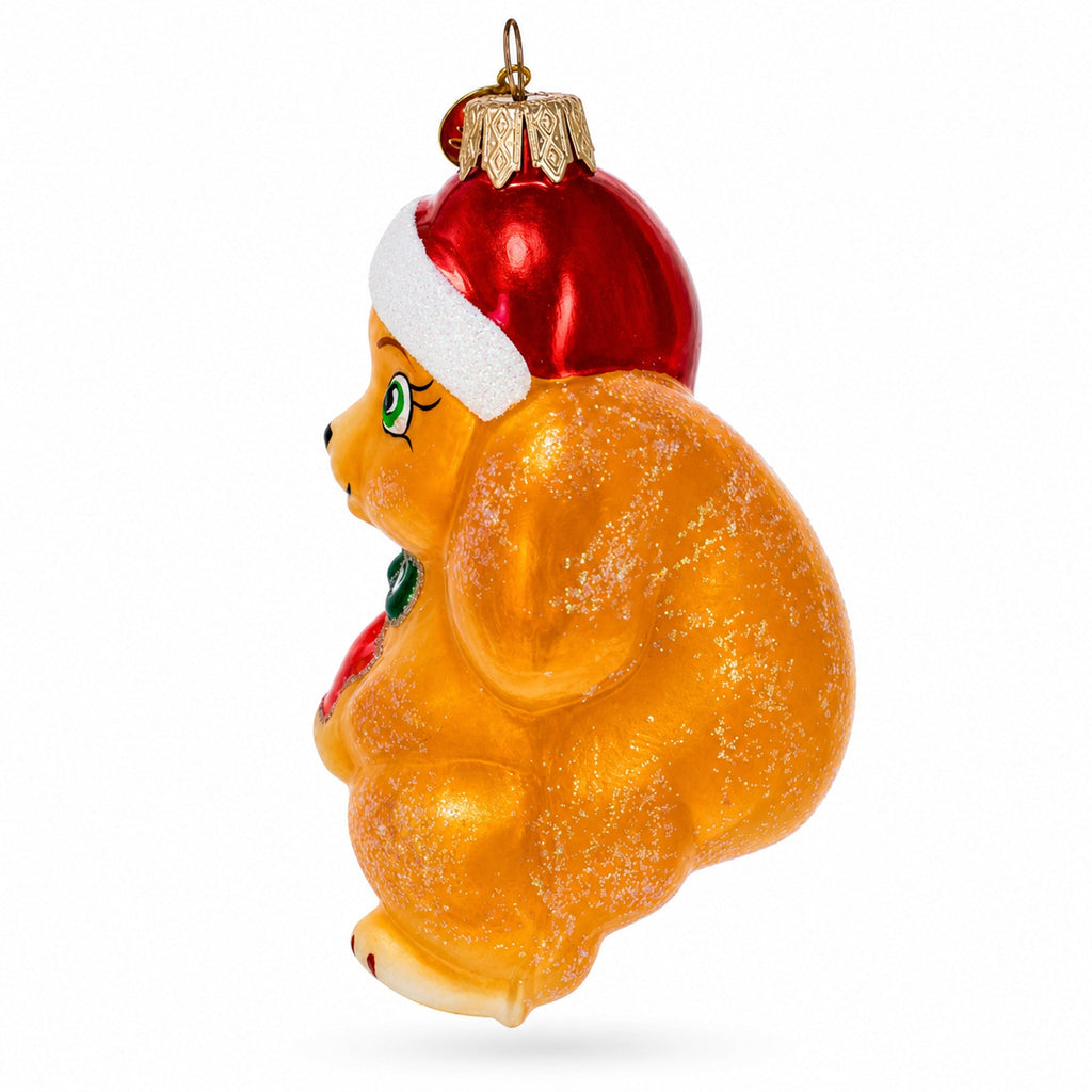 Santa Hat Squirrel Holding Star Glass Christmas Ornament