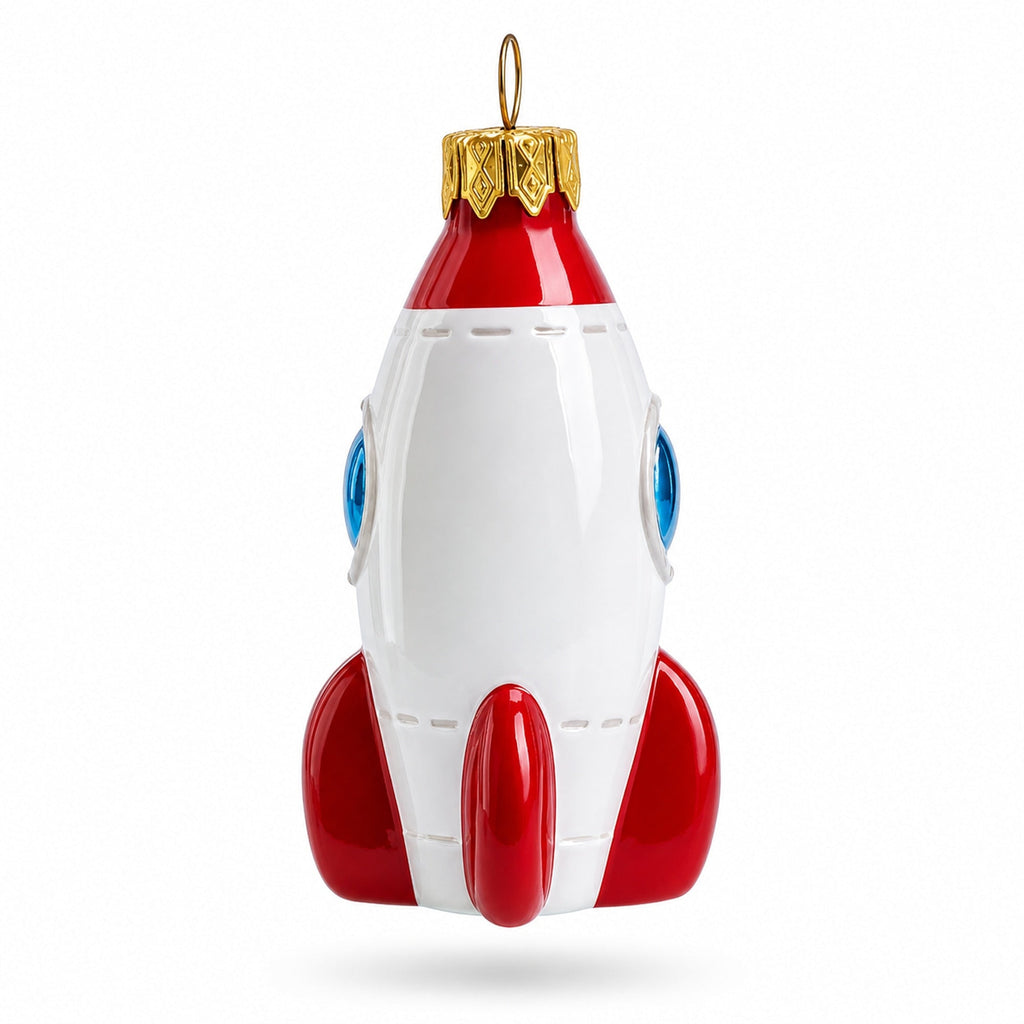 Retro Space Rocket Glass Christmas Ornament