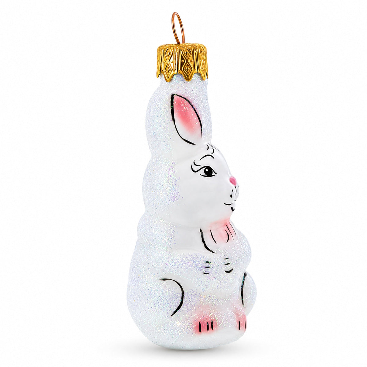 Tall Ear White Bunny Glass Christmas Ornament