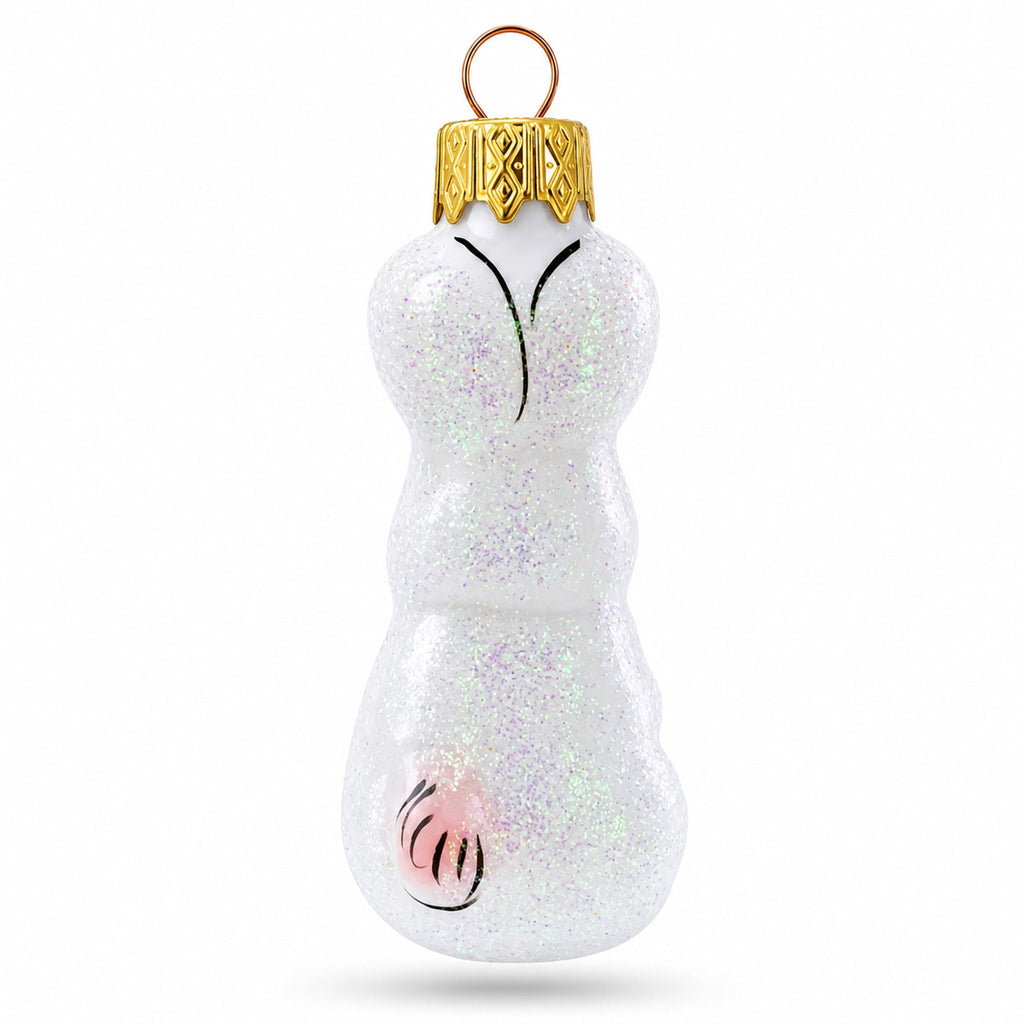 Tall Ear White Bunny Glass Christmas Ornament