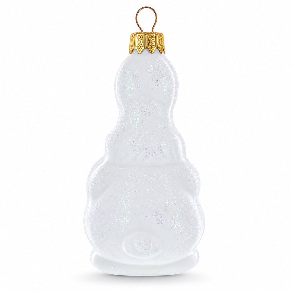 White Bunny with Timepiece Motif Glass Christmas Ornament