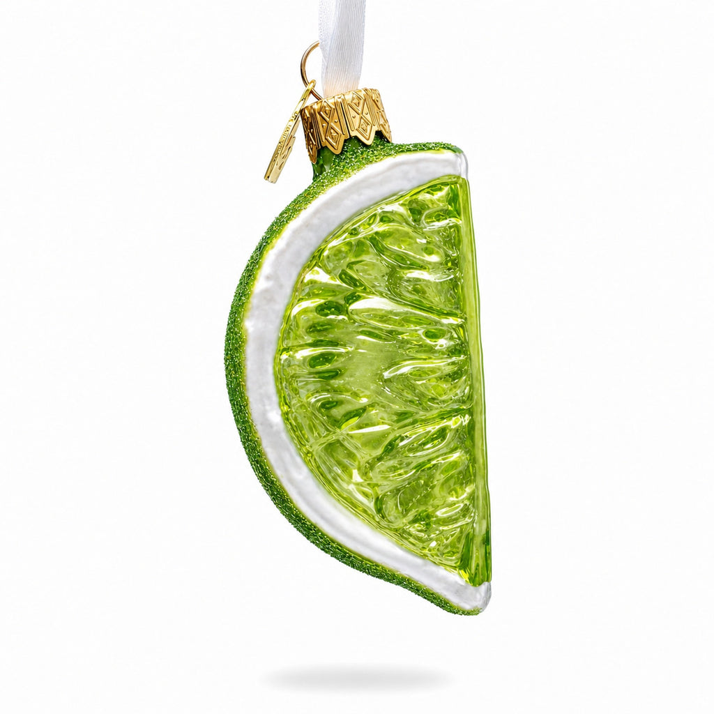 Lime Fruit Slice with Sparkle Finish Glass Christmas Ornament