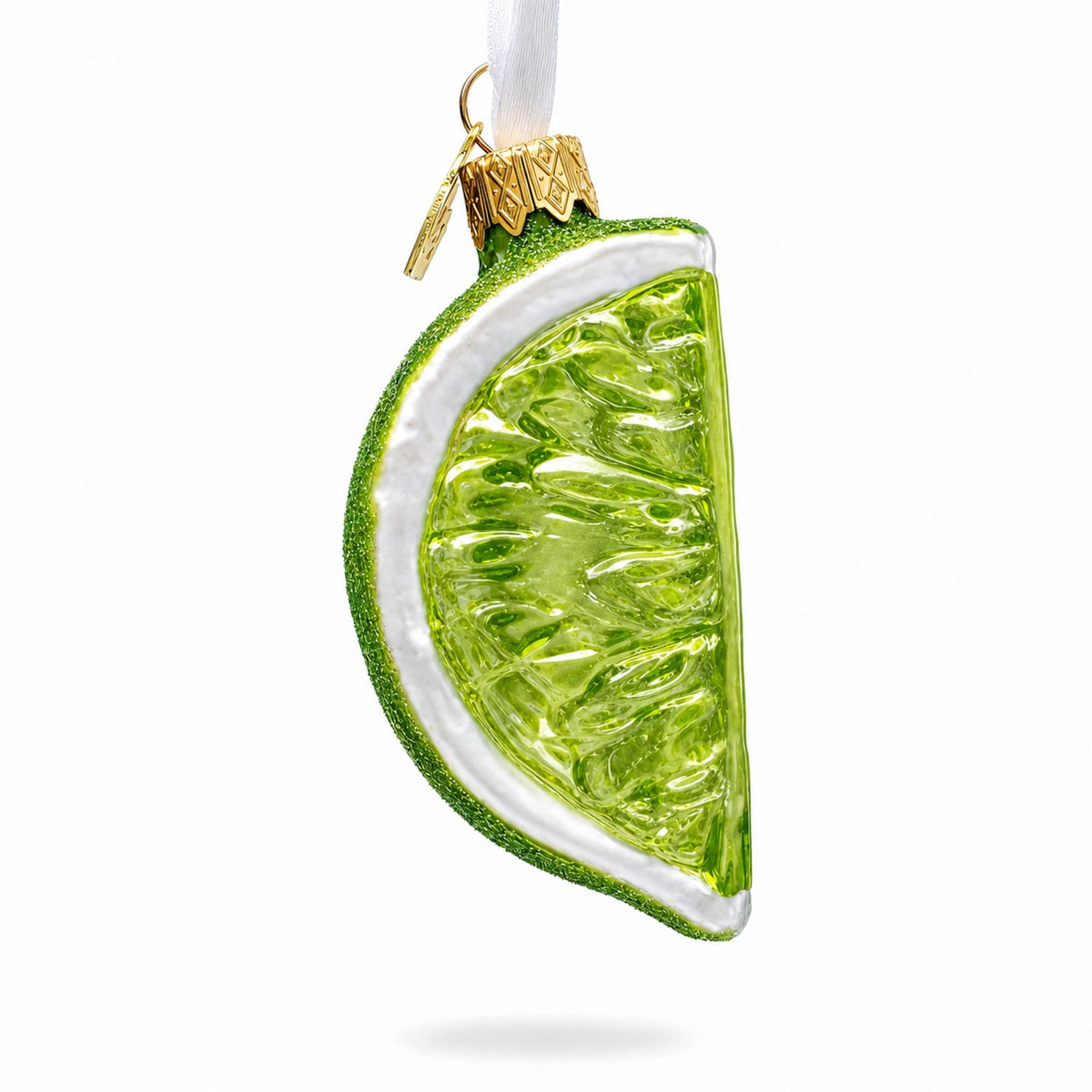 Lime Fruit Slice with Sparkle Finish Glass Christmas Ornament
