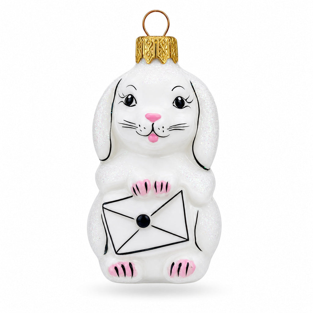 Whimsical Bunny Messenger with Envelope Glass Ornaments