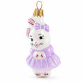 White Bunny Wearing Purple Tutu Dress Glass Christmas Ornament