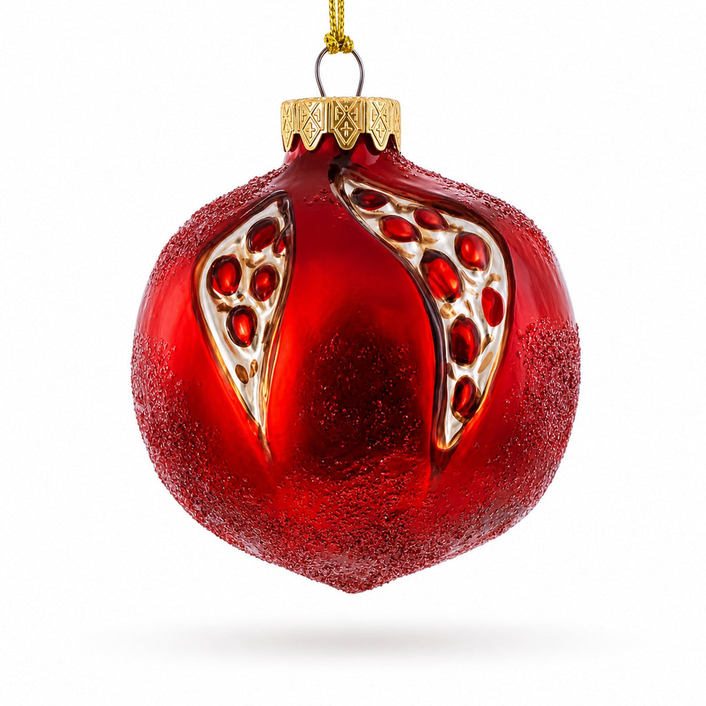 Pomegranate with Cut Open Seed Details Glass Christmas Ornament