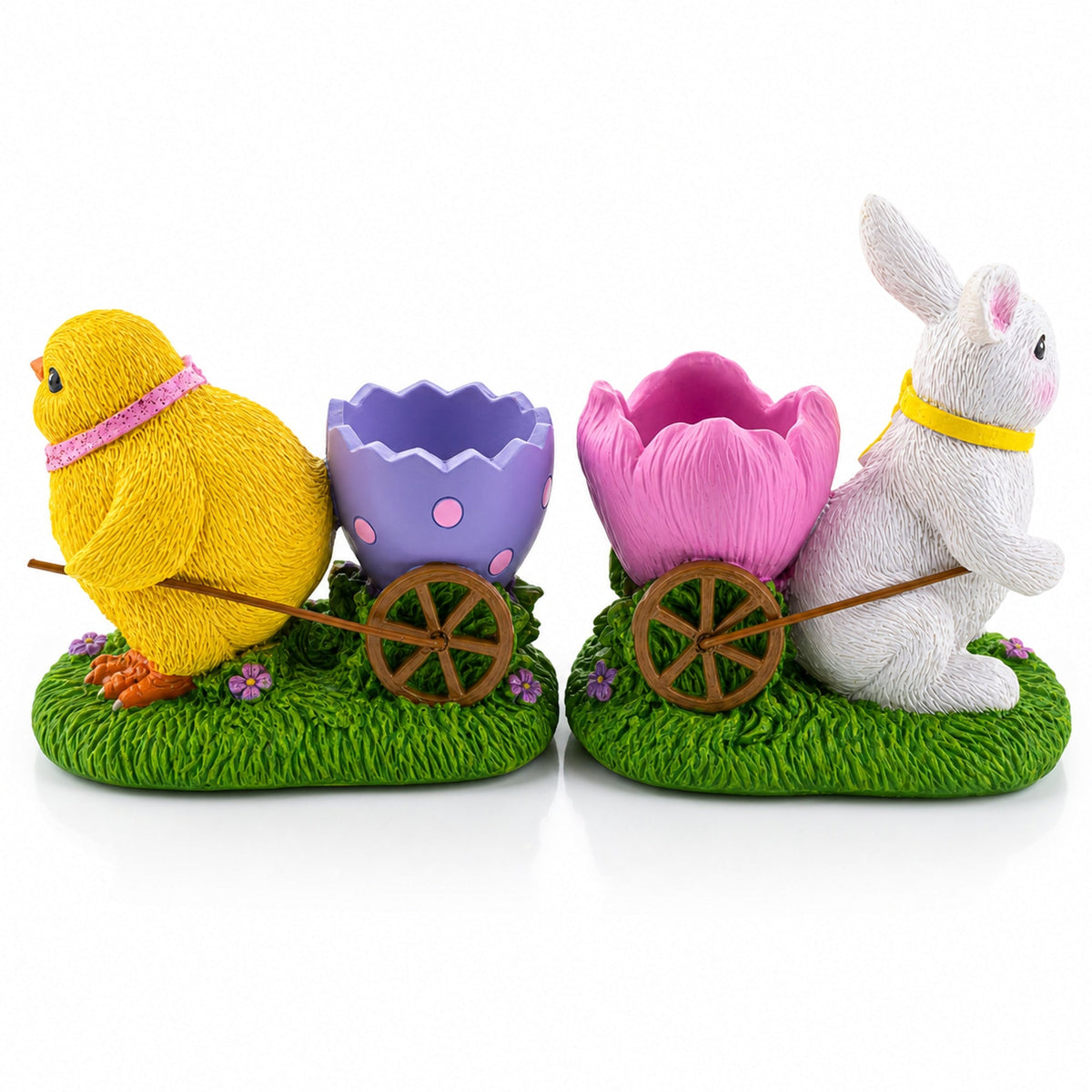 Set of 2 Easter Bunny and Chick Figurine Set - 5" Spring Egg Holder Decor