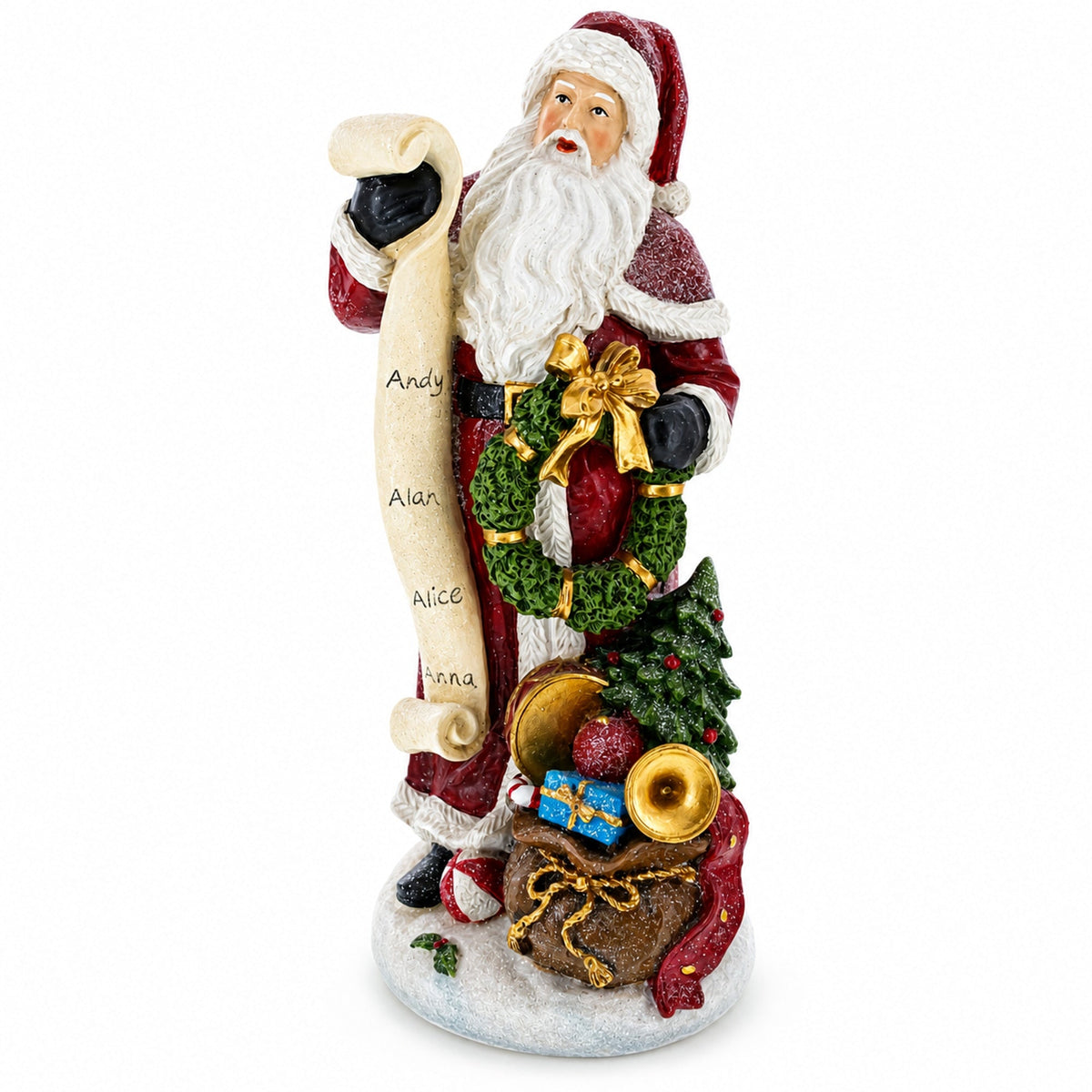 Santa Reading Christmas Gift List Figurine - Winter Holiday Decor 11.5 Inches