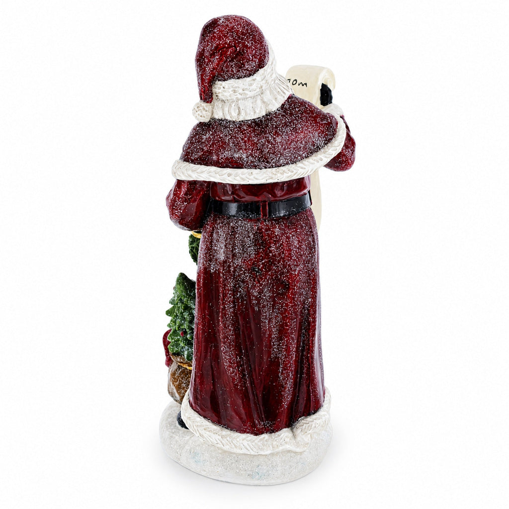 Santa Reading Christmas Gift List Figurine - Winter Holiday Decor 11.5 Inches