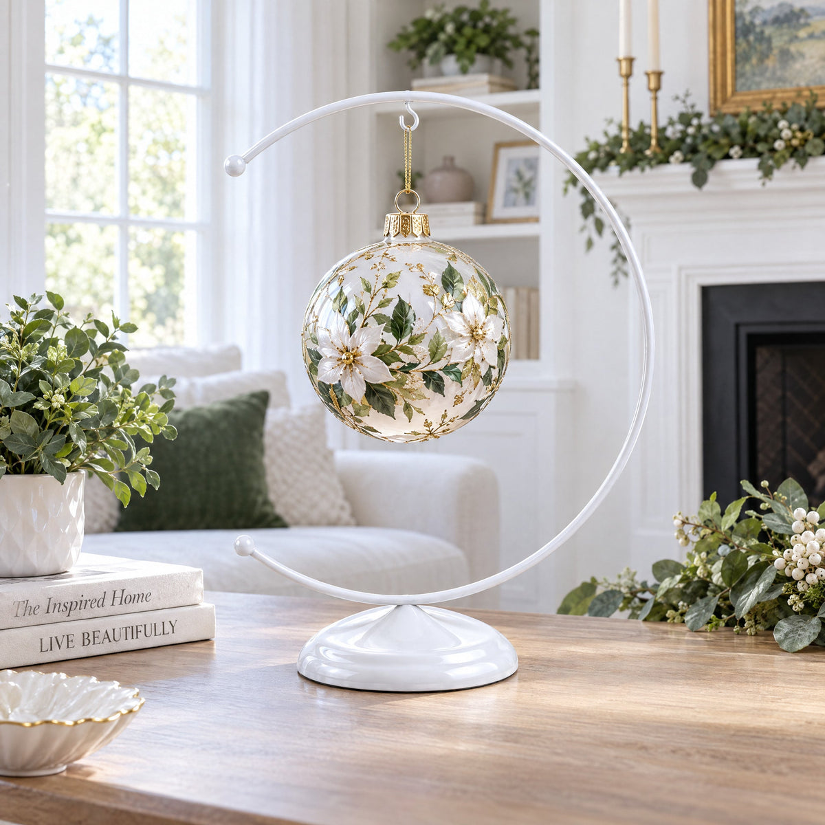 Crescent Moon White Painted Metal Ornament Display Stand 8.8 Inches