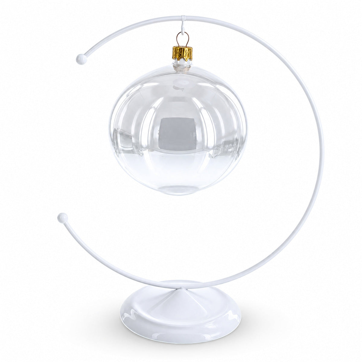 Crescent Moon White Painted Metal Ornament Display Stand 8.8 Inches