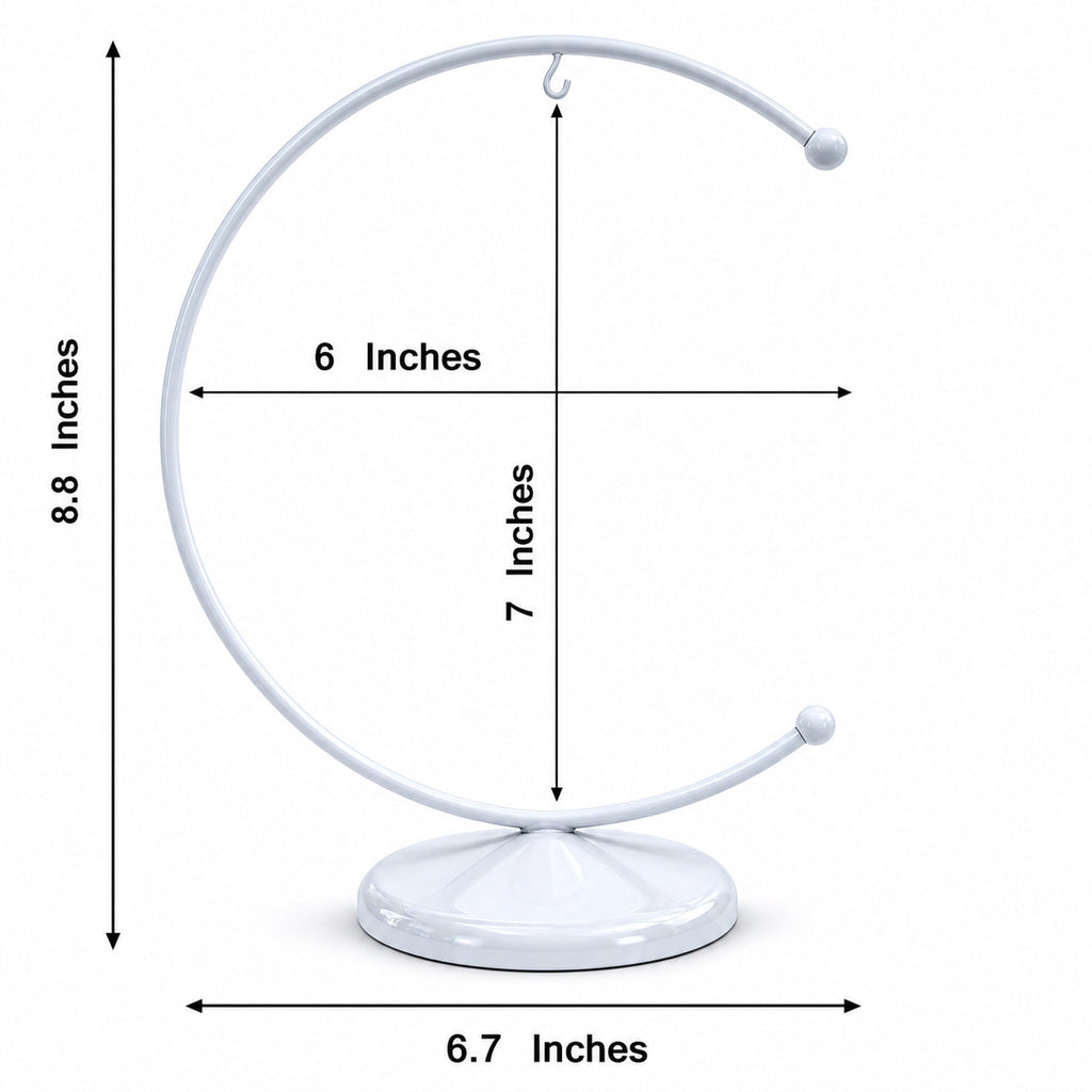 Crescent Moon White Painted Metal Ornament Display Stand 8.8 Inches