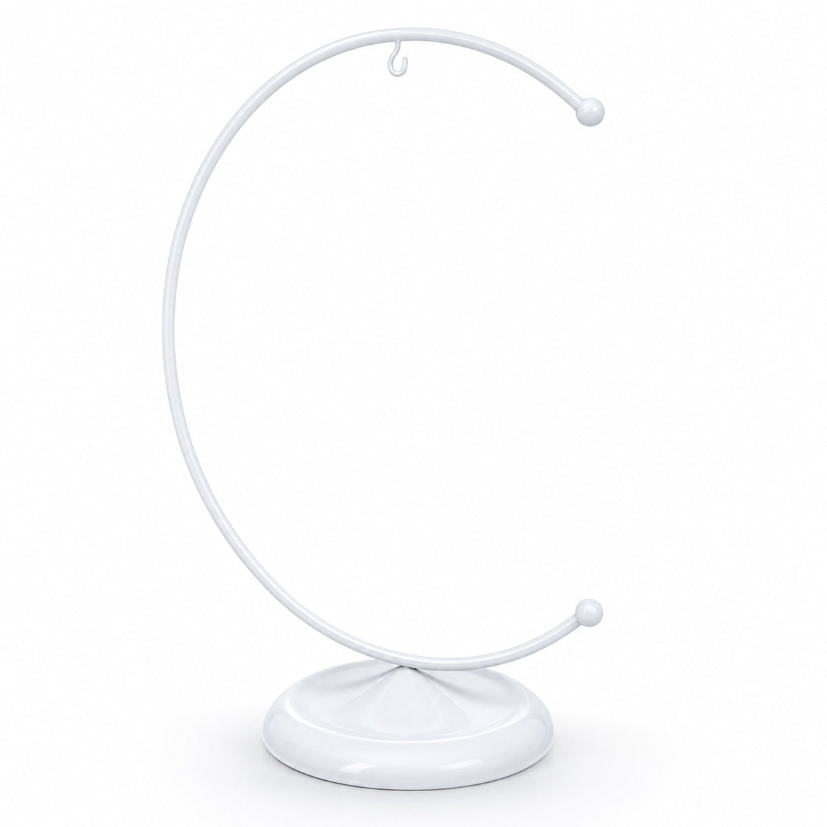 Crescent Moon White Painted Metal Ornament Display Stand 8.8 Inches
