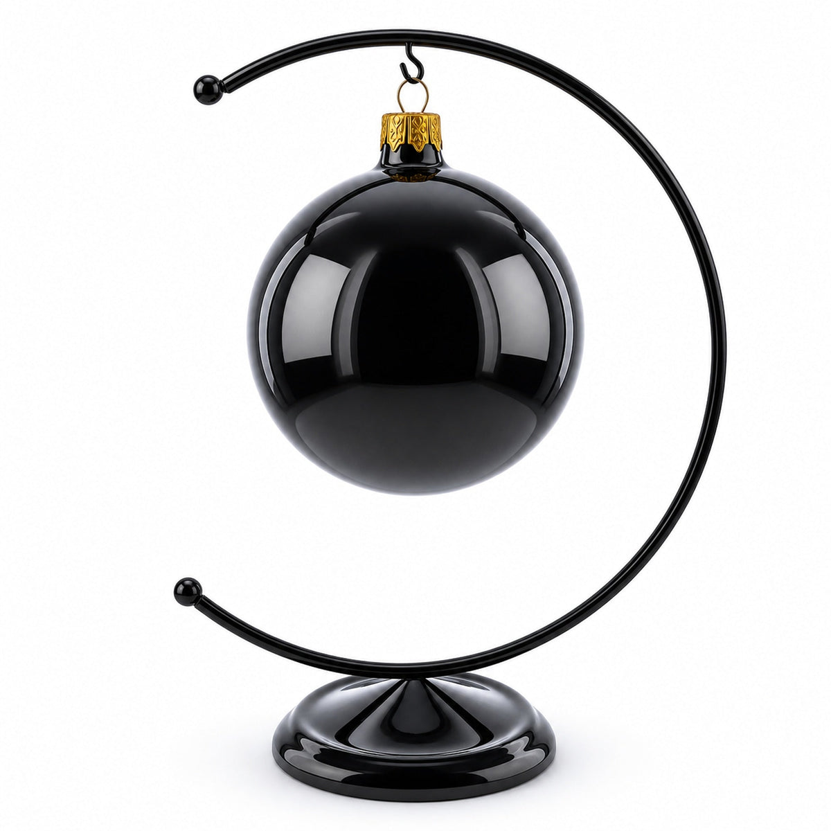 Crescent Moon Black Painted Metal Ornament Display Stand 8.8 Inches