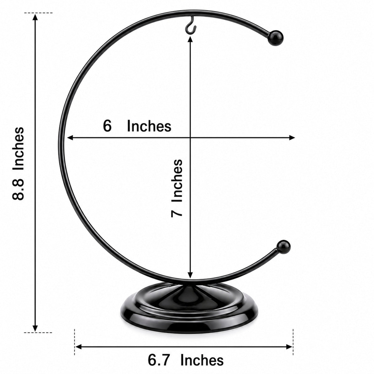 Crescent Moon Black Painted Metal Ornament Display Stand 8.8 Inches