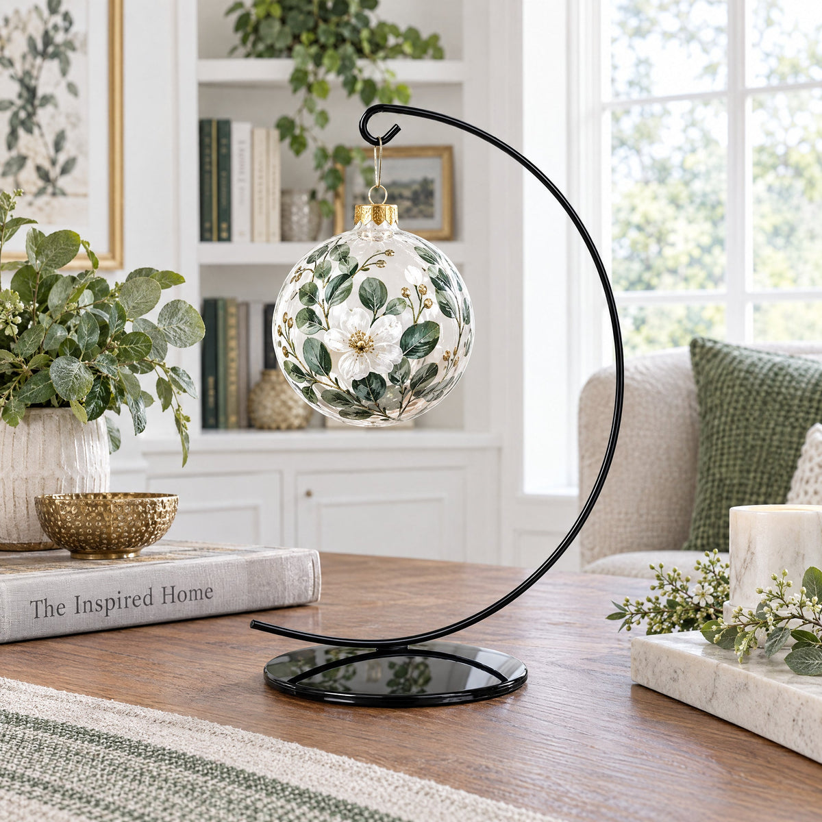 Solid Round Base Black Painted Metal Ornament Display Stand 7.8 Inches