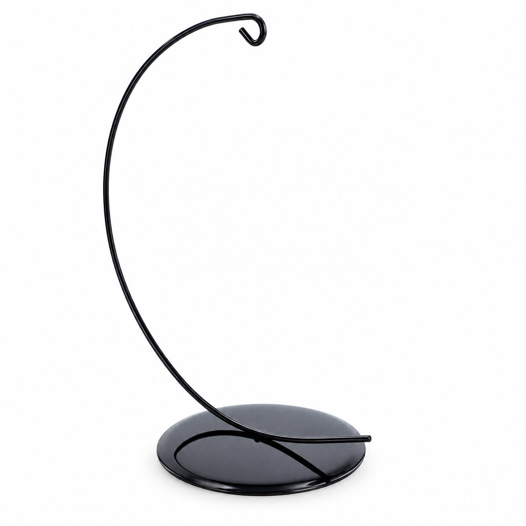 Solid Round Base Black Painted Metal Ornament Display Stand 7.8 Inches