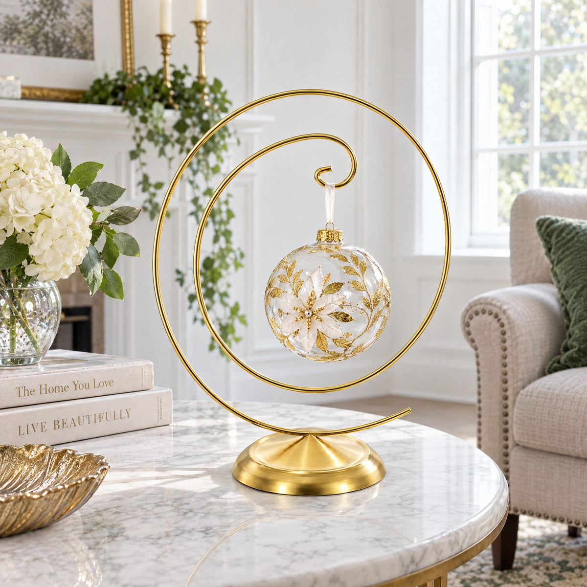 Art Deco Swirl Gold Metal Ornament Display Stand 10 Inches