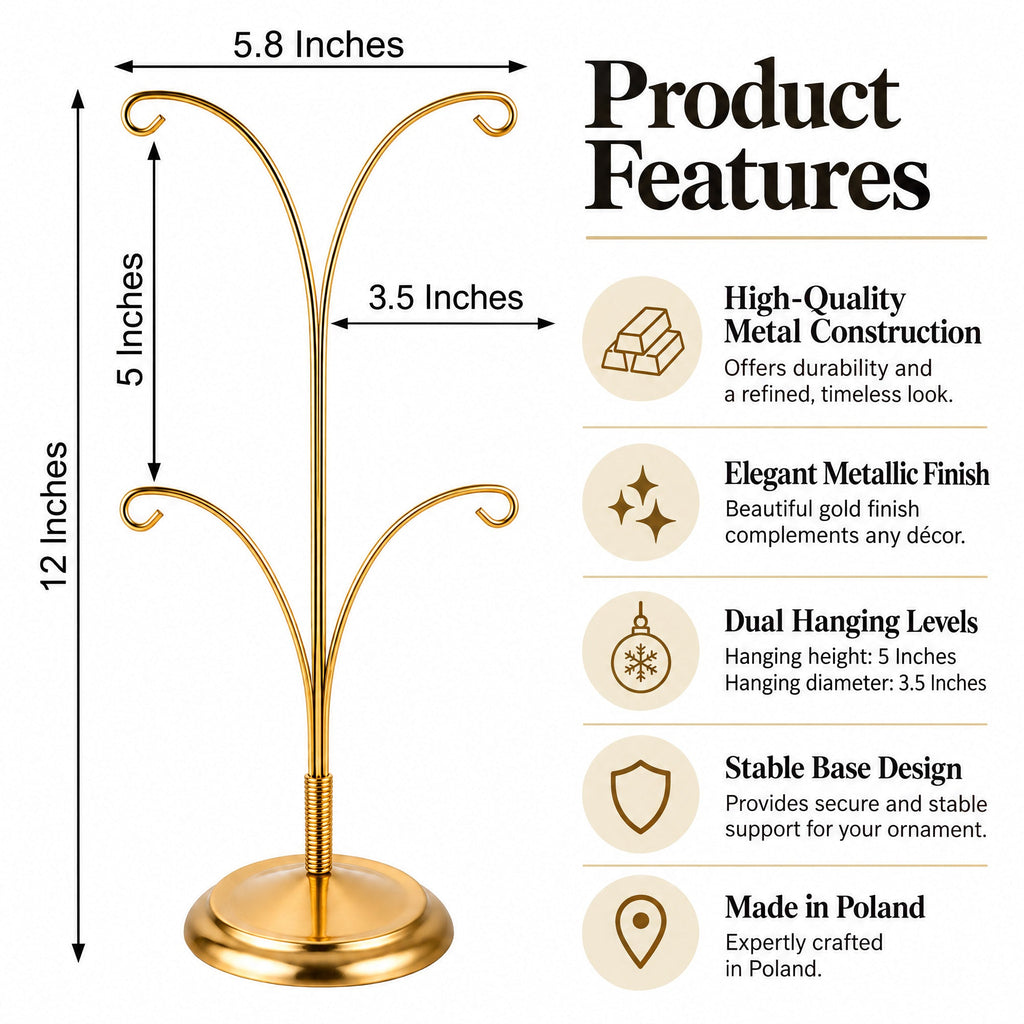 4-Arm Tree Branch Gold Metal Ornament Display Stand 12 Inches