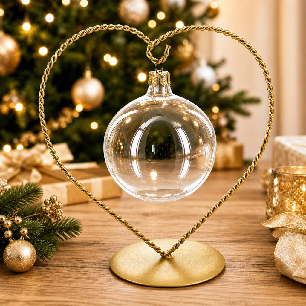Heart-Shaped Twisted Gold Metal Ornament Display Stand 6.2 Inches