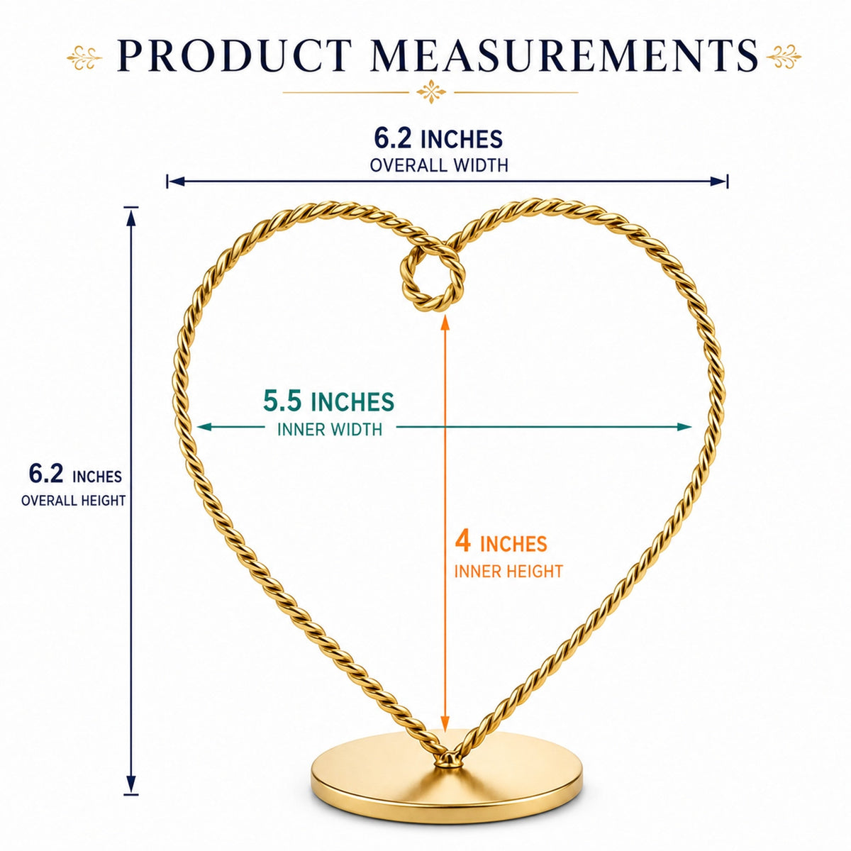 Heart-Shaped Twisted Gold Metal Ornament Display Stand 6.2 Inches