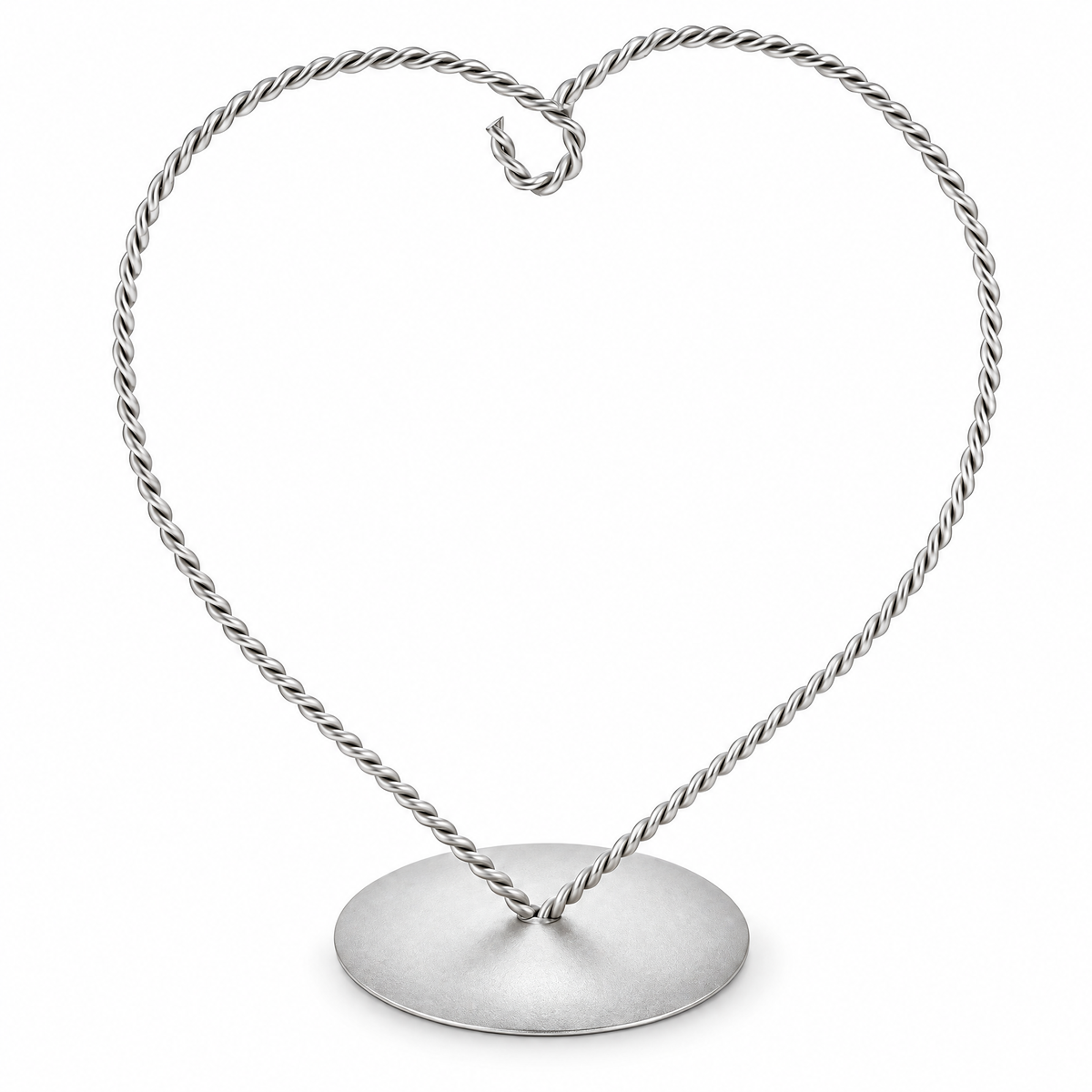 Heart-Shaped Twisted Silver Metal Ornament Display Stand 6.2 Inches