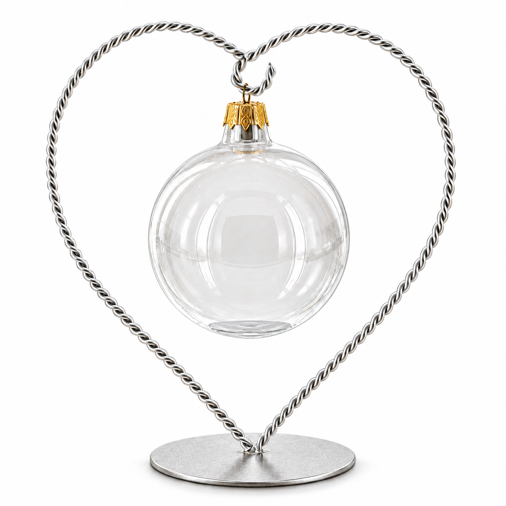 Heart-Shaped Twisted Silver Metal Ornament Display Stand 6.2 Inches