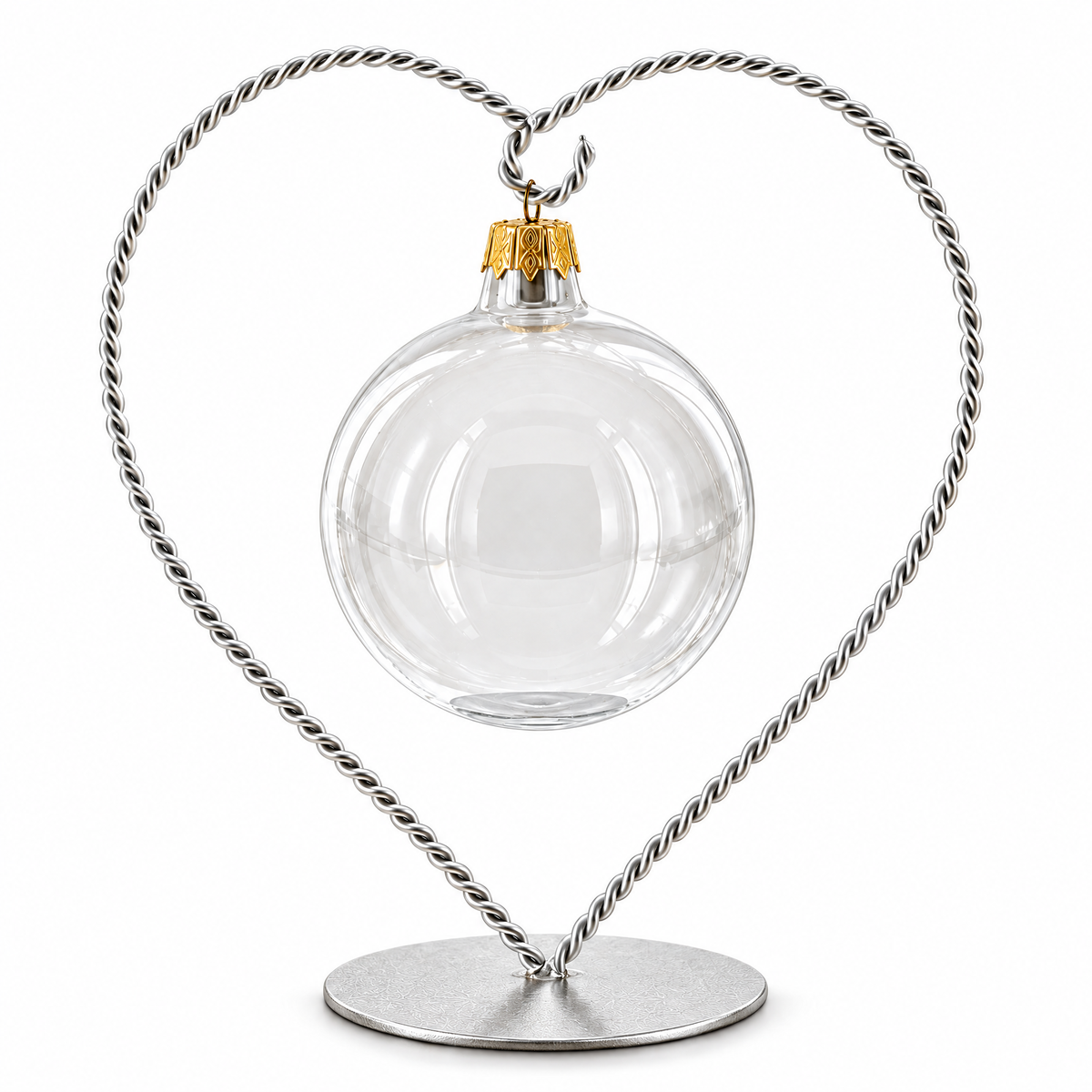 Heart-Shaped Twisted Silver Metal Ornament Display Stand 6.2 Inches