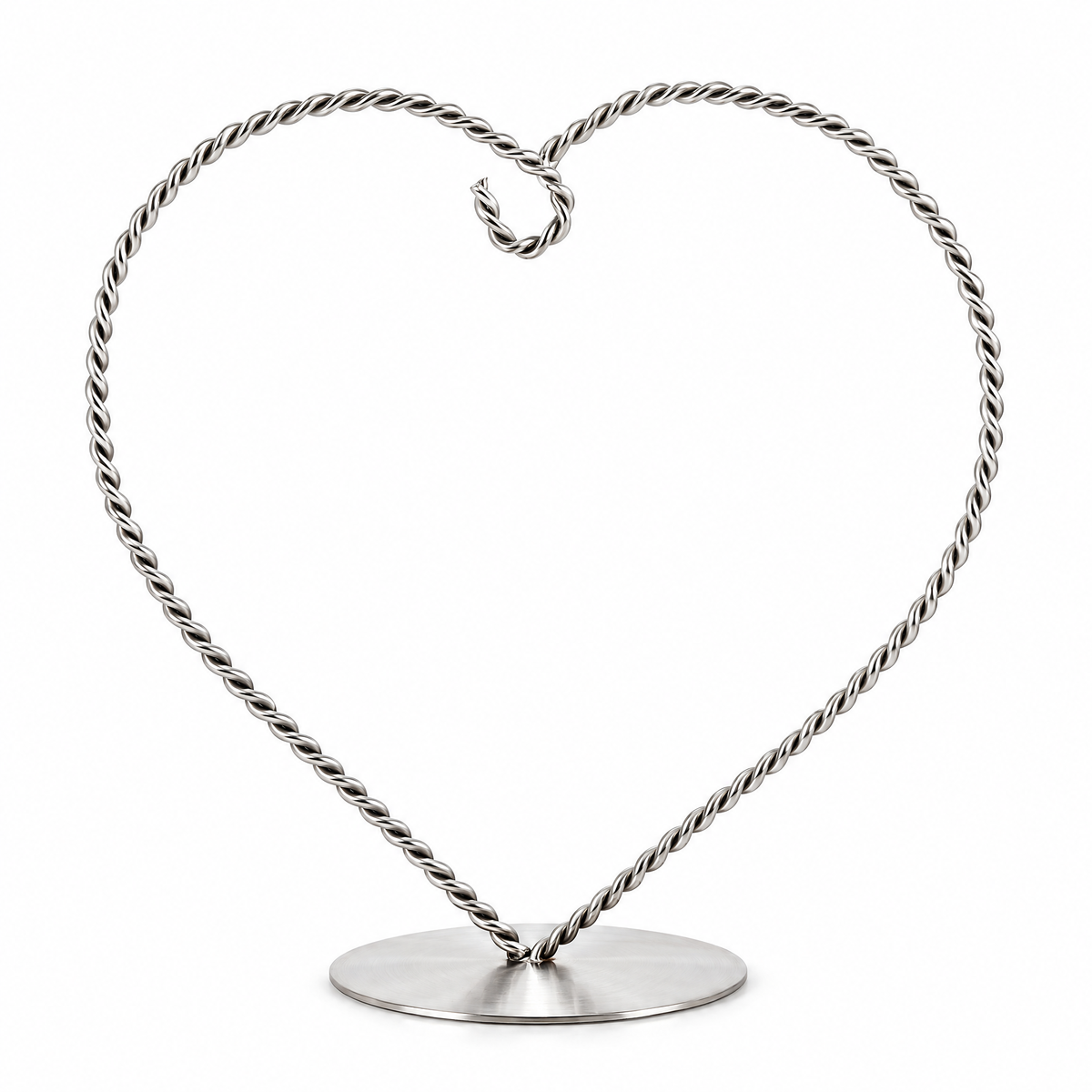 Heart-Shaped Twisted Silver Metal Ornament Display Stand 6.2 Inches