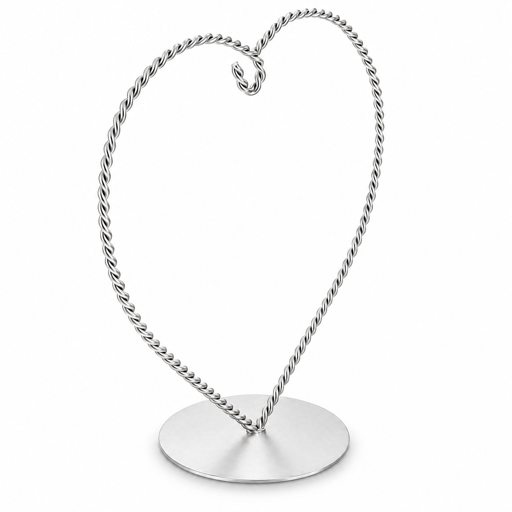 Heart-Shaped Twisted Silver Metal Ornament Display Stand 6.2 Inches
