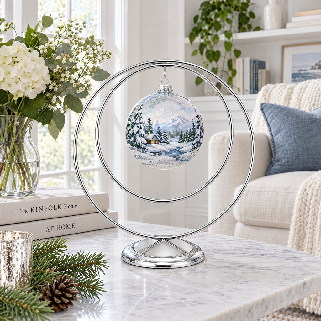 Contemporary Double Circle Silver Metal Ornament Display Stand 8.2 Inches