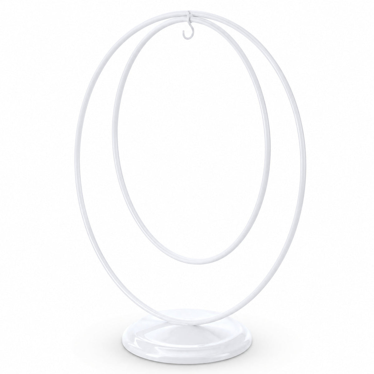Contemporary Double Circle White Painted Metal Ornament Display Stand 8.2 Inches