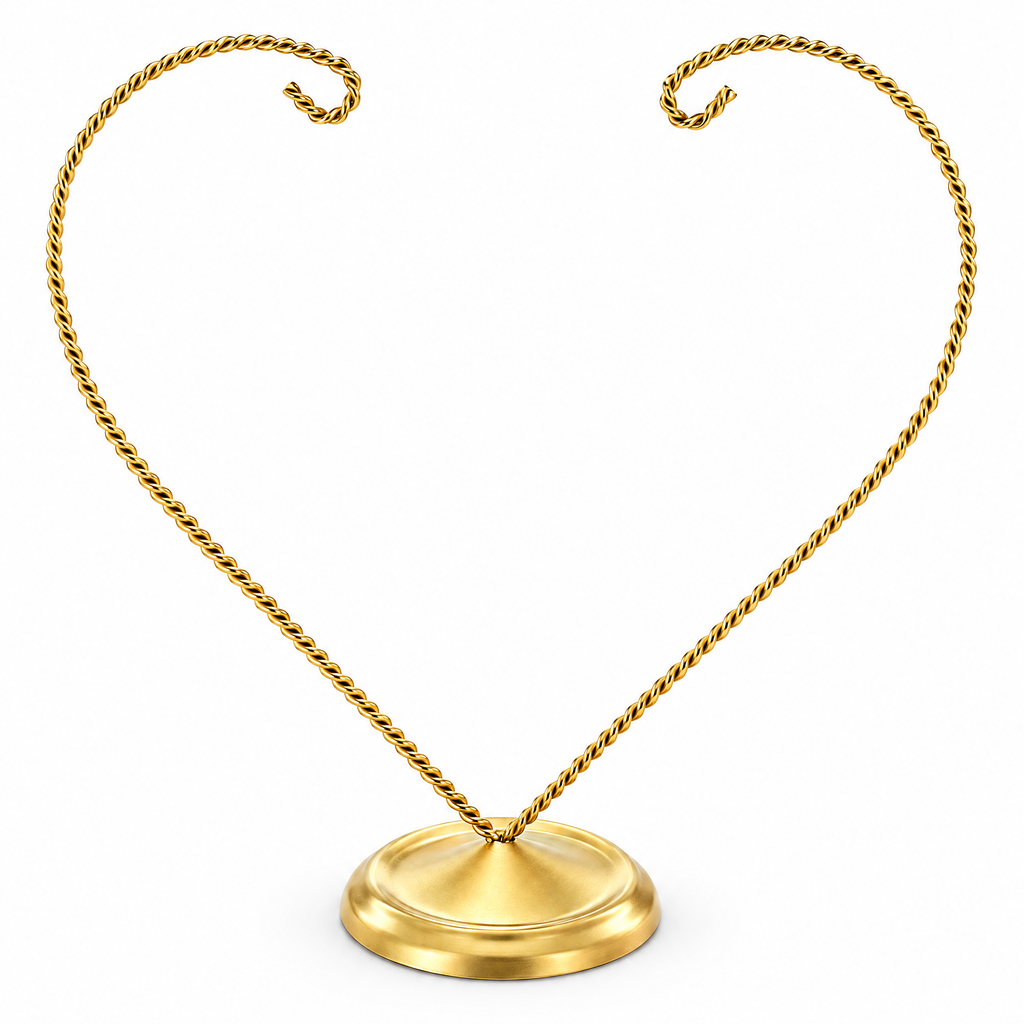 Open-Top Heart Twisted Gold Metal Ornament Display Stand 9 Inches