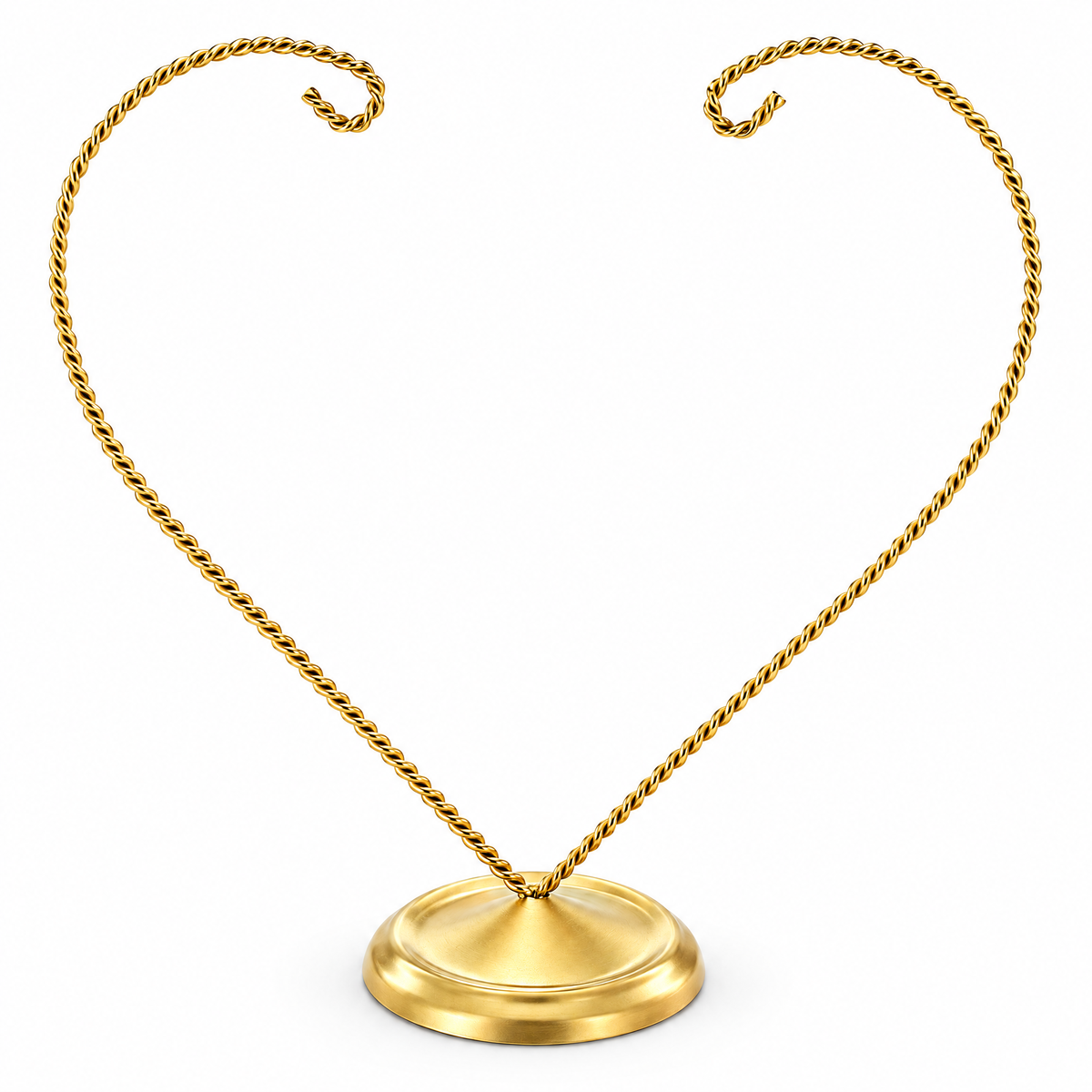 Open-Top Heart Twisted Gold Metal Ornament Display Stand 9 Inches