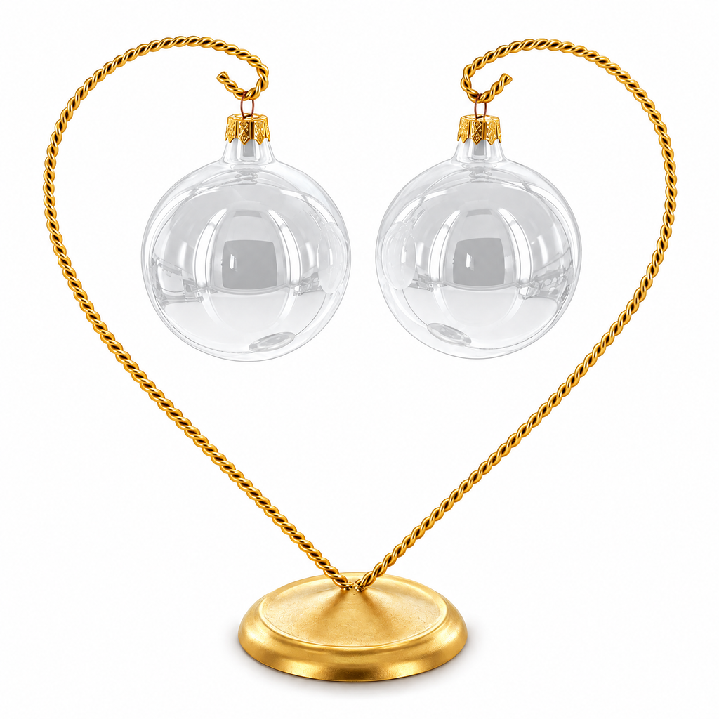 Open-Top Heart Twisted Gold Metal Ornament Display Stand 9 Inches