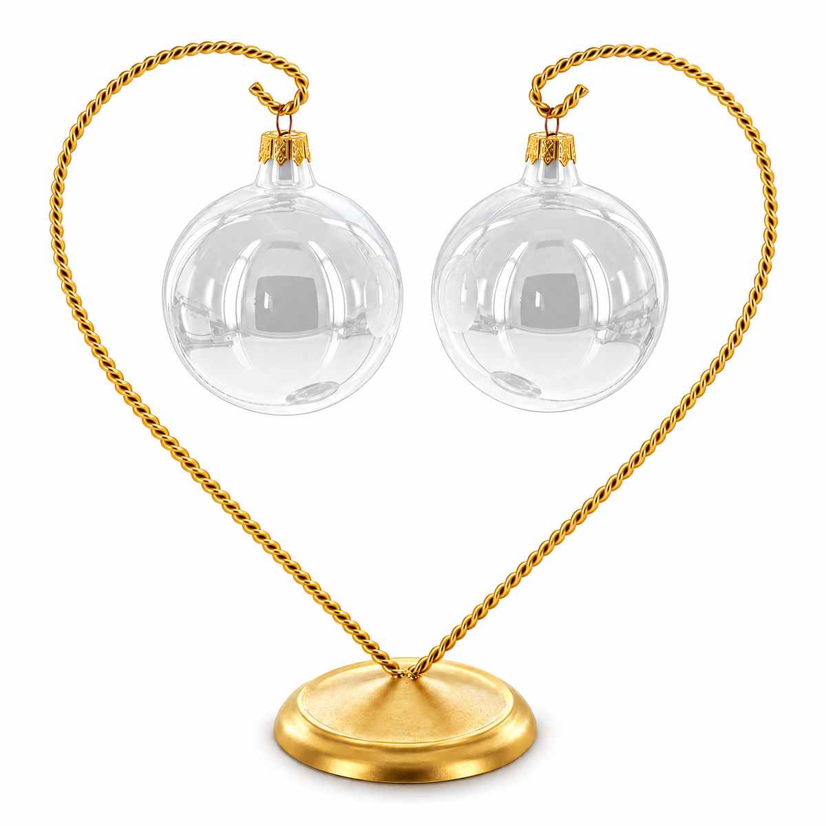 Open-Top Heart Twisted Gold Metal Ornament Display Stand 9 Inches