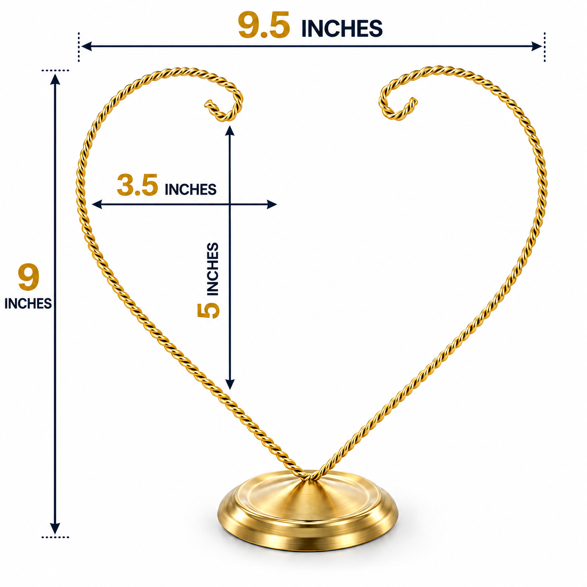 Open-Top Heart Twisted Gold Metal Ornament Display Stand 9 Inches