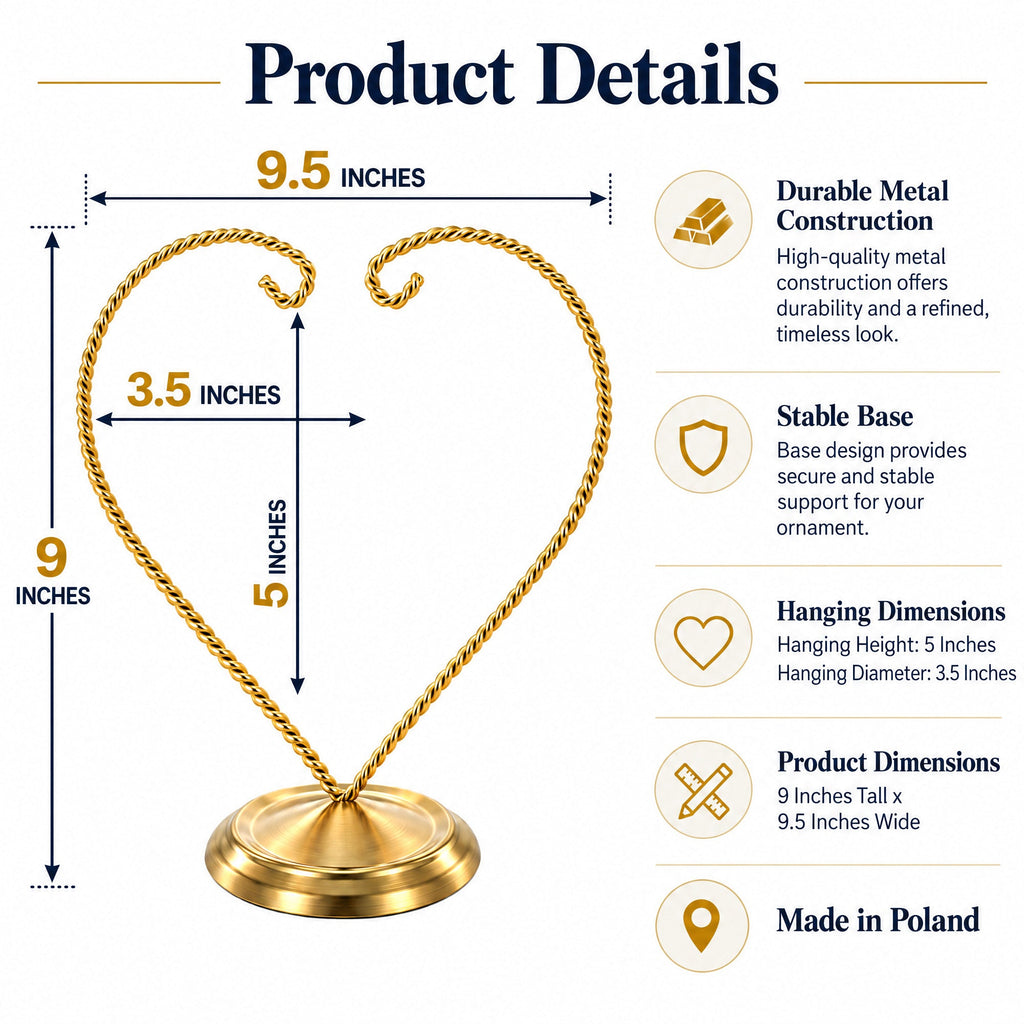 Open-Top Heart Twisted Gold Metal Ornament Display Stand 9 Inches