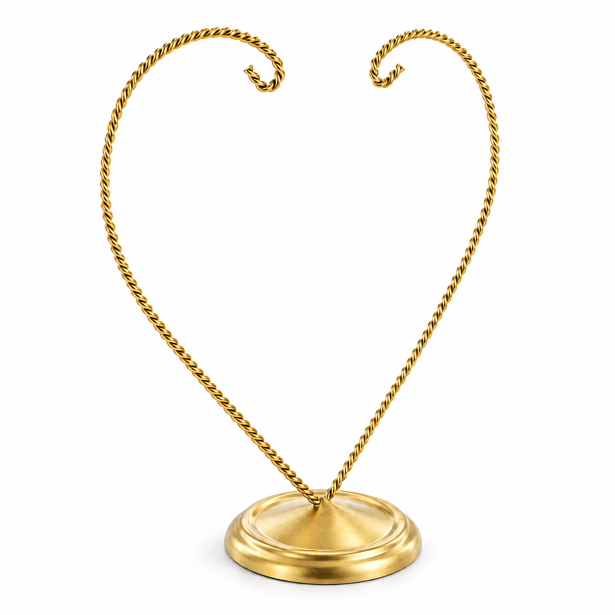 Open-Top Heart Twisted Gold Metal Ornament Display Stand 9 Inches