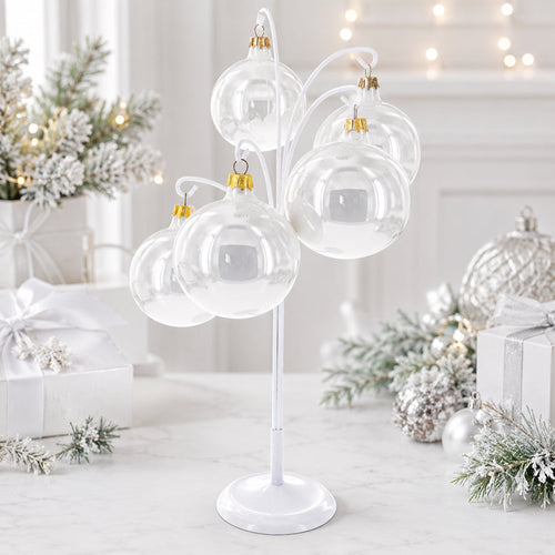 5-Arm Scroll Tree Branches White Painted Metal Ornament Display Stand 14.5 Inches