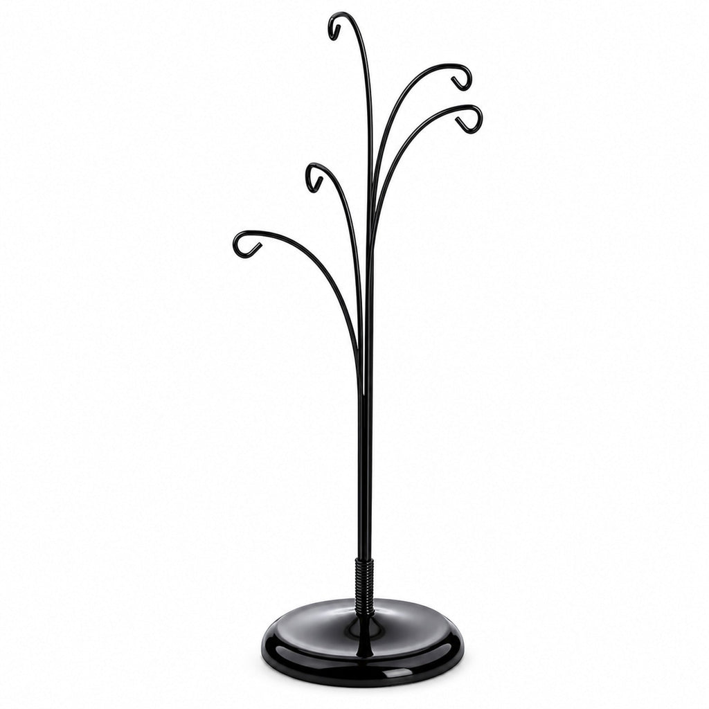 5-Arm Scroll Tree Branches Black Painted Metal Ornament Display Stand 14.5 Inches