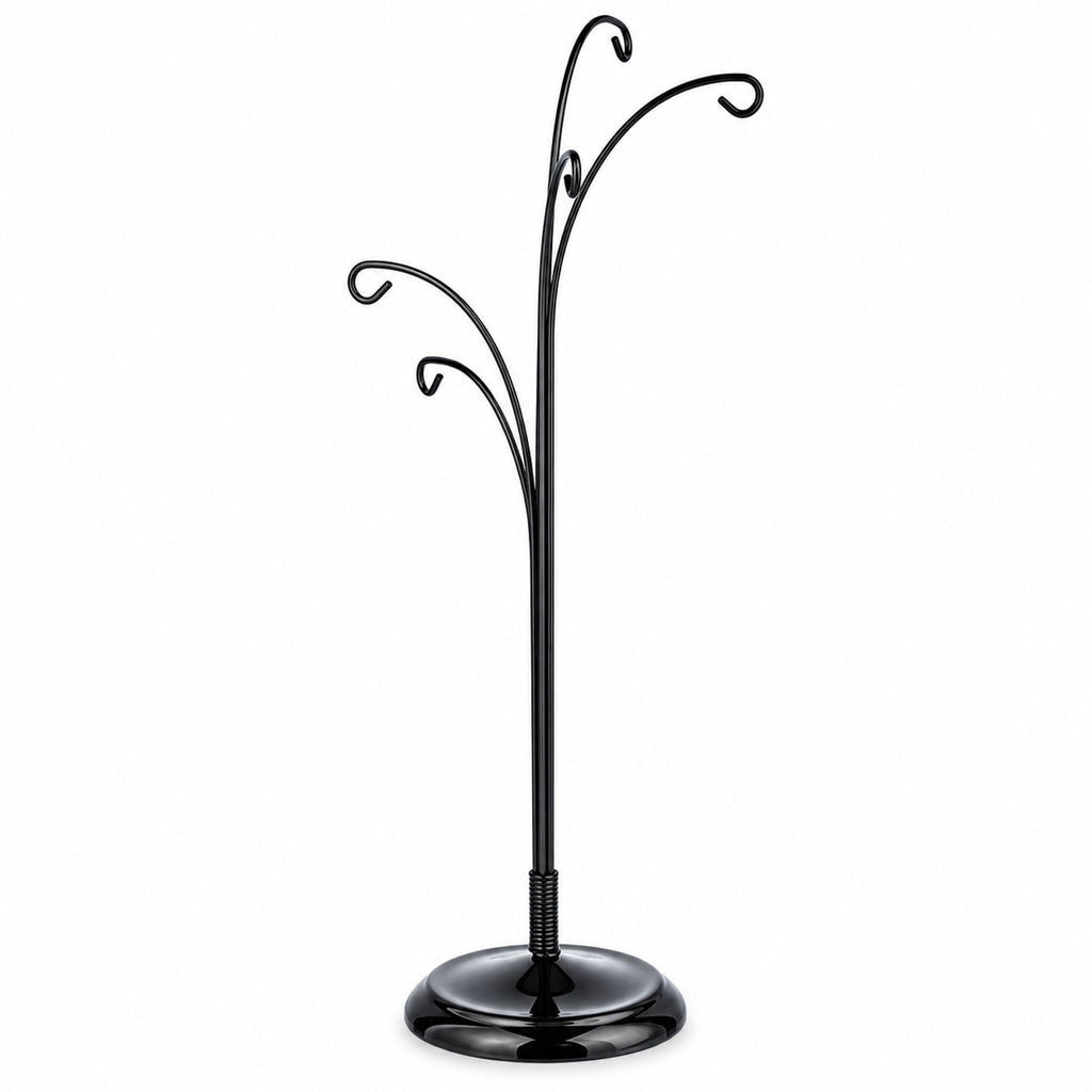 5-Arm Scroll Tree Branches Black Painted Metal Ornament Display Stand 14.5 Inches